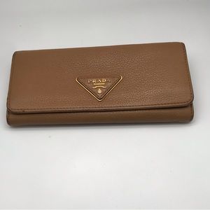 EUC PRADA LOGO TAN LONG LEATHER WALLET